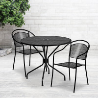 Flash Furniture CO-35RD-03CHR2-BK-GG 35.25'' Round Black Indoor-Outdoor Steel Patio Table Set with 2 Round Back Chairs 